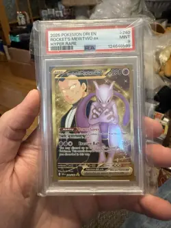 2025 POKEMON DRI DESTINED RIVALS HYPER RARE #240 TEAM ROCKET'S MEWTWO EX PSA 9 - Image 1
