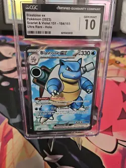 Pokemon TCG Scarlet & Violet 151 #184 Blastoise ex Double Rare CGC 10 GEM MINT - Image 1