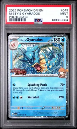 2025 POKEMON DRI EN-DESTINED RIVALS PRERELEASE #049 MISTY'S GYARADOS PSA 9 - Image 1