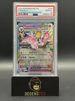 PSA 10 ESPEON #034 SURPRISE BOX EXCLUSIVE STAMPED 2025 POKEMON PRE EN PRISMATIC - Image 1