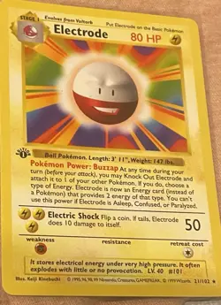 Excellent Pokemon TCG Electrode Base Set 1st Edition Rare 80HP English 21/102 - Image 1