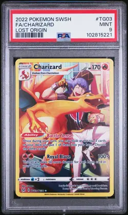 2022 POKEMON SWORD & SHIELD LOST ORIGIN #TG03 FULL ART/CHARIZARD PSA 9 - Image 1