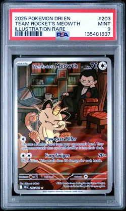 2025 POKEMON DRI EN-DESTINED RIVALS ILLUSTRATION RARE TEAM ROCKET'S MEOWTH PSA 9 - Image 1
