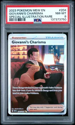 2023 POKEMON MEW EN-151 SPECIAL ILLUSTRATION RARE #204 GIOVANNI'S CHARISMA PSA 8 - Image 1