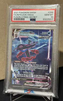 PSA 10 GEM MT 2021 Pokemon Fusion Strike Inteleon VMAX #266 Secret Rare Alt Art - Image 3