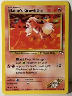 Blaine's Growlithe (62) 062/132 Gym Heroes NM Pokemon Fast Shipping - Image 1