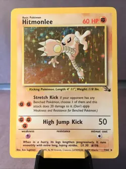 Pokemon TCG Hitmonlee 7/62 Fossil Unlimited Holo Rare WOTC Vintage 1999 NM/LP - Image 1