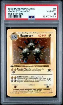 1999 Pokemon Base 1st Edition Shadowless Magneton Holo 9/102 PSA 8 🔥📈 - Image 1