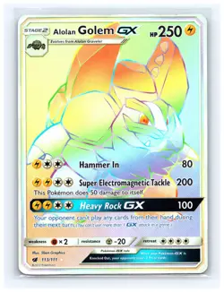 💥 Pokemon Alolan Golem GX TCG Card 113/111 Sm-Crimson Invasion Rainbow Holo - Image 1