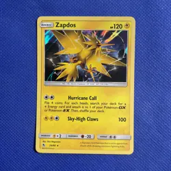 Pokemon TCG Zapdos Sun & Moon Hidden Fates 24/68 Holo Rare Card NM (b) - Image 1