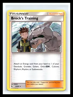 Brock's Training - 55/68 - Pokemon Hidden Fates Sun & Moon Holo Rare Card - Image 1
