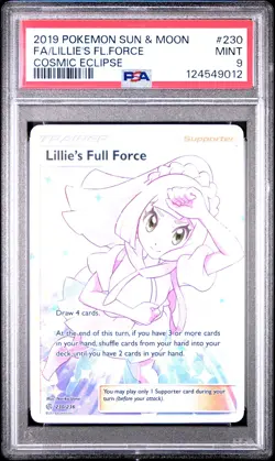 2019 POKEMON SUN & MOON COSMIC ECLIPSE #230 FULL ART/LILLIE'S FULL FORCE PSA 9 - Image 1