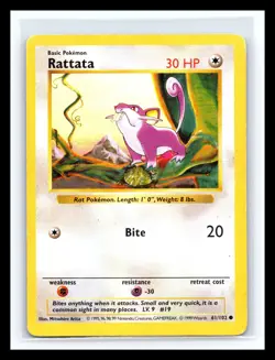 💥 Rattata Shadowless Non Holo Pokemon TCG 1999 Vintage # 61/102 - Image 1