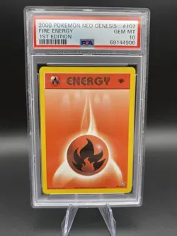 PSA 10 GEM MINT Fire Energy 107/111 1ST EDITION Neo Genesis Pokemon Card 014 - Image 1