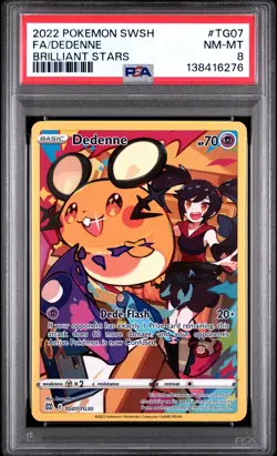2022 POKEMON SWORD & SHIELD BRILLIANT STARS #TG07 FULL ART/DEDENNE PSA 8 - Image 1