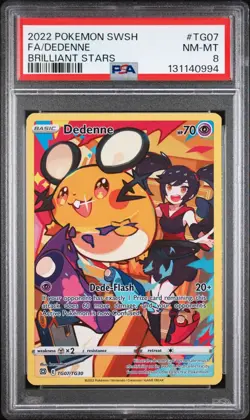 2022 Pokemon Sword & Shield SWSH Full Art Dedenna Brilliant Stars #TG07 PSA 8 - Image 1