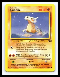 💥 Cubone # 50/64 Jungle Non Holo Foil Pokemon 1999 Vintage Card - Image 1