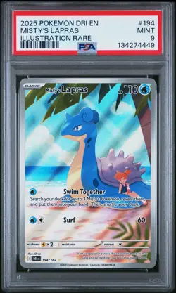 2025 POKEMON DRI EN-DESTINED RIVALS ILLUSTRATION RARE #194 MISTY'S LAPRAS PSA 9 - Image 1