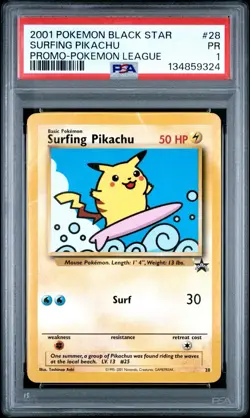 PSA 1 Surfing Pikachu Pokemon League Black Star Promo #28 2001 Pokemon WoTC PR - Image 1