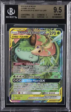 2019 POKEMON SUN & MOON COSMIC ECLIPSE URR #1 VENUSAUR & SNIVY GX BGS 9.5 - Image 1