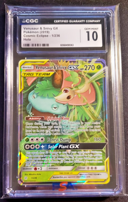 2019 POKEMON SUN & MOON COSMIC ECLIPSE #1 VENUSAUR & SNIVY GX CGC 10 - Image 1