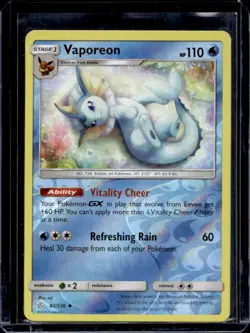 2019 Pokemon Sun & Moon Cosmic Eclipse Vaporeon Reverse Holo #42/236 - Image 1