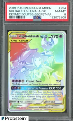 2019 POKEMON SUN & MOON COSMIC ECLIPSE #254 SOLGALEO & LUNALA GX SECRET PSA 8 - Image 1