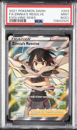 2021 POKEMON SWORD & SHIELD EVOLVING SKIES FULL ART/ZINNIA'S RESOLVE PSA 9 OC - Image 1