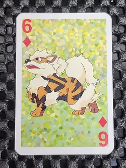 Arcanine Pokemon 1999 Mini Deck Playing Cards 2.5x1.75in Six Of Diamonds Green - Image 1
