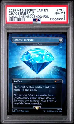 2025 MTG SECRET LAIR DROP SONIC THE HEDGEHOG-FOIL #7033 CHAOS EMERALD PSA 8 - Image 1