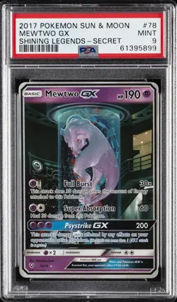 2017 POKEMON SUN & MOON SHINING LEGENDS SECRET #78 MEWTWO GX PSA 9 - Image 1