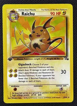 Pokemon Raichu 1st Edition Fossil Non-Holo Card 29/62 Near Mint - Image 1