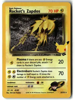 Rocket's Zapdos ⭐ 15/132 Holo Celebrations: Classic Collection Pokemon NM - Image 1