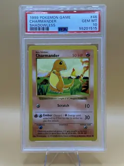 1999 Pokemon Shadowless Base Set Charmander #46 PSA 10 - Image 1
