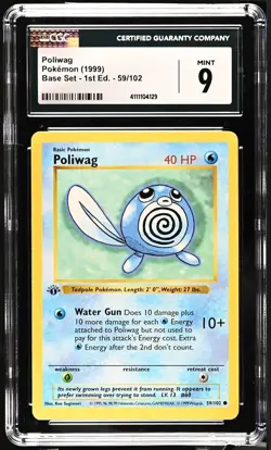 Poliwag 59/102 1st Edition Pokemon Base Set CGC 9 Mint - Image 1