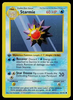 Pokemon Card - Starmie Base Set (Shadowless) 64/102 Common 1st Edition - Image 1
