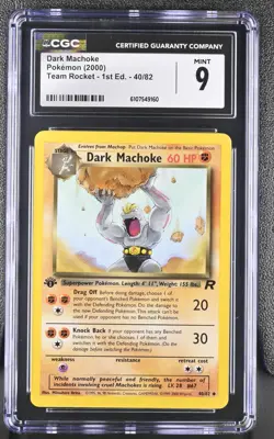 CGC MINT 9 Pokemon Dark Machoke 40/82 2000 Team Rocket 1st Edition - Image 1