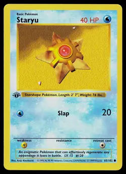 Pokemon Card - Staryu Base Set (Shadowless) 65/102 Common 1st Edition - Image 1