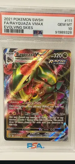 2021 Pokemon #111/203 SWSH FA/Rayquaza Vmax Evolving Skies PSA 10 - Image 1