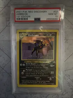 2001 POKEMON NEO DISCOVERY | 1ST EDITION UMBREON #32 GEM MT PSA 10 - Image 1