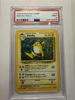 1999 Pokemon Base Set Raichu Holo #14 PSA 9 Mint - Image 1