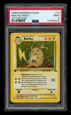 1999 Pokemon Fossil 1st Edition: # 14 Raichu-Holo PSA 9 MINT - Image 1