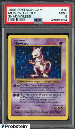 1999 Pokemon Game Shadowless #10 Mewtwo Holo PSA 9 MINT - Image 1