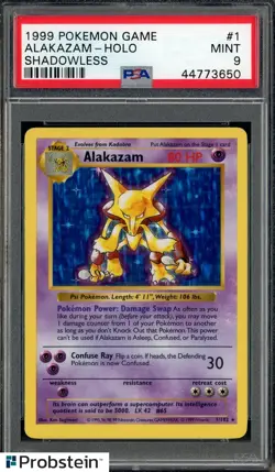 1999 Pokemon Game Shadowless #1 Alakazam Holo PSA 9 MINT - Image 1