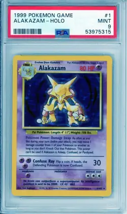 1999 Pokemon Base Set PSA 9 Mint Alakazam Holo Rare 1/102 - Image 1