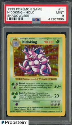 1999 Pokemon Game Shadowless #11 Nidoking Holo PSA 9 MINT - Image 1
