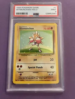 PSA 9 Mint Hitmonchan Pokemon Card Holo Base Set 1999 Unlimited 7/102 Graded - Image 1