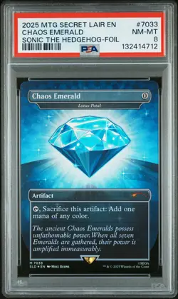 2025 MTG SECRET LAIR DROP SONIC THE HEDGEHOG-FOIL #7033 CHAOS EMERALD PSA 8 - Image 1