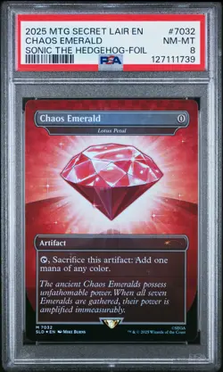 2025 MTG SECRET LAIR DROP SONIC THE HEDGEHOG-FOIL #7032 CHAOS EMERALD PSA 8 - Image 1