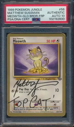 Mathew Sussman 1999 Pokemon Jungle Gold Border Meowth #56 PSA AUTHENTIC AUTO 10 - Image 1